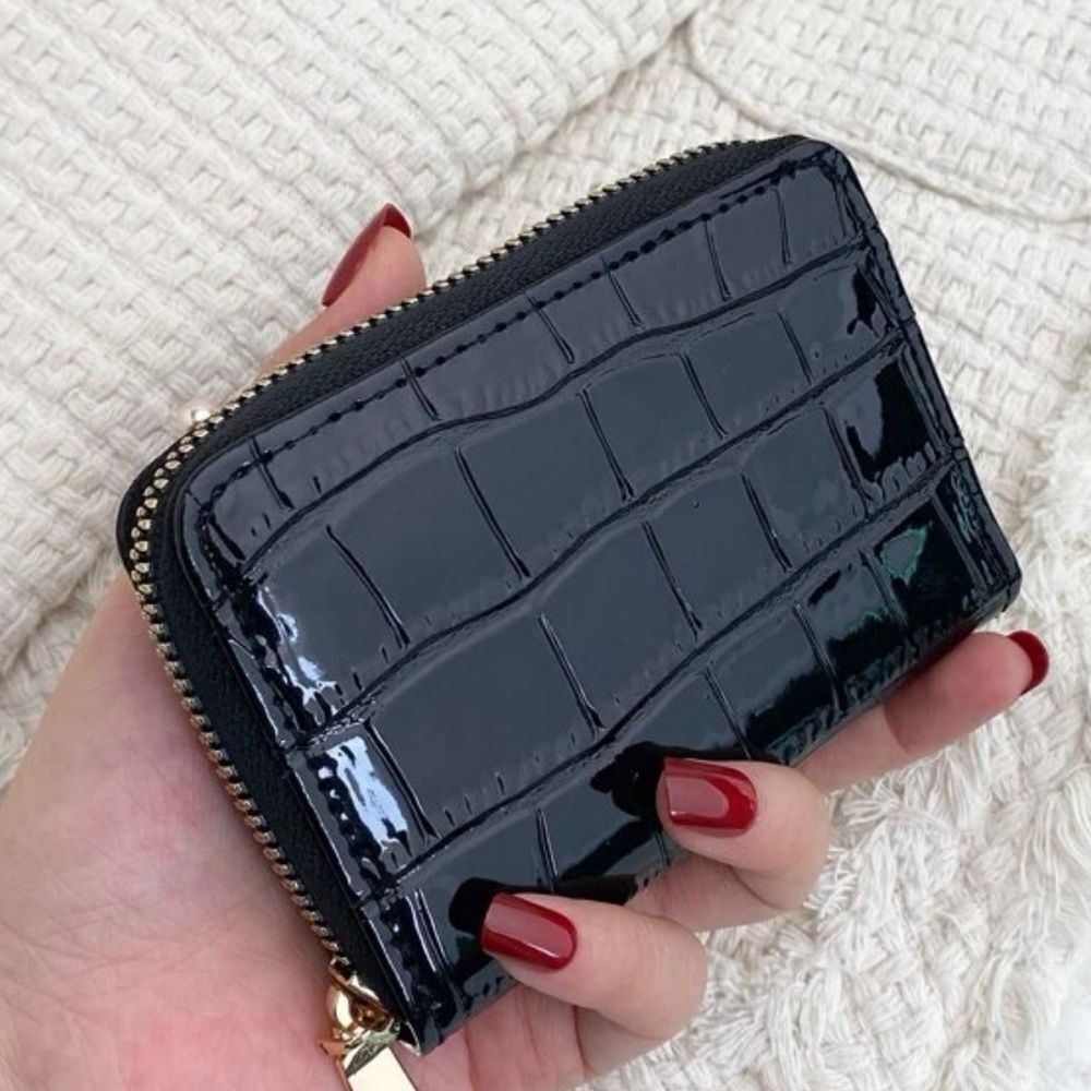 NEW! Crocodile Embossed Flap Stone Embossed Zippy Wallet Multi-Card Case